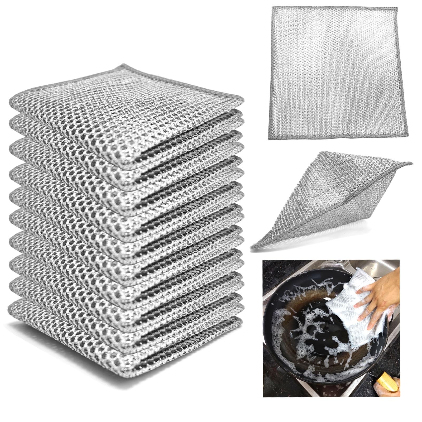 Double layer metal wire scratch free cloth, dry and wet dual-purpose metal wi…