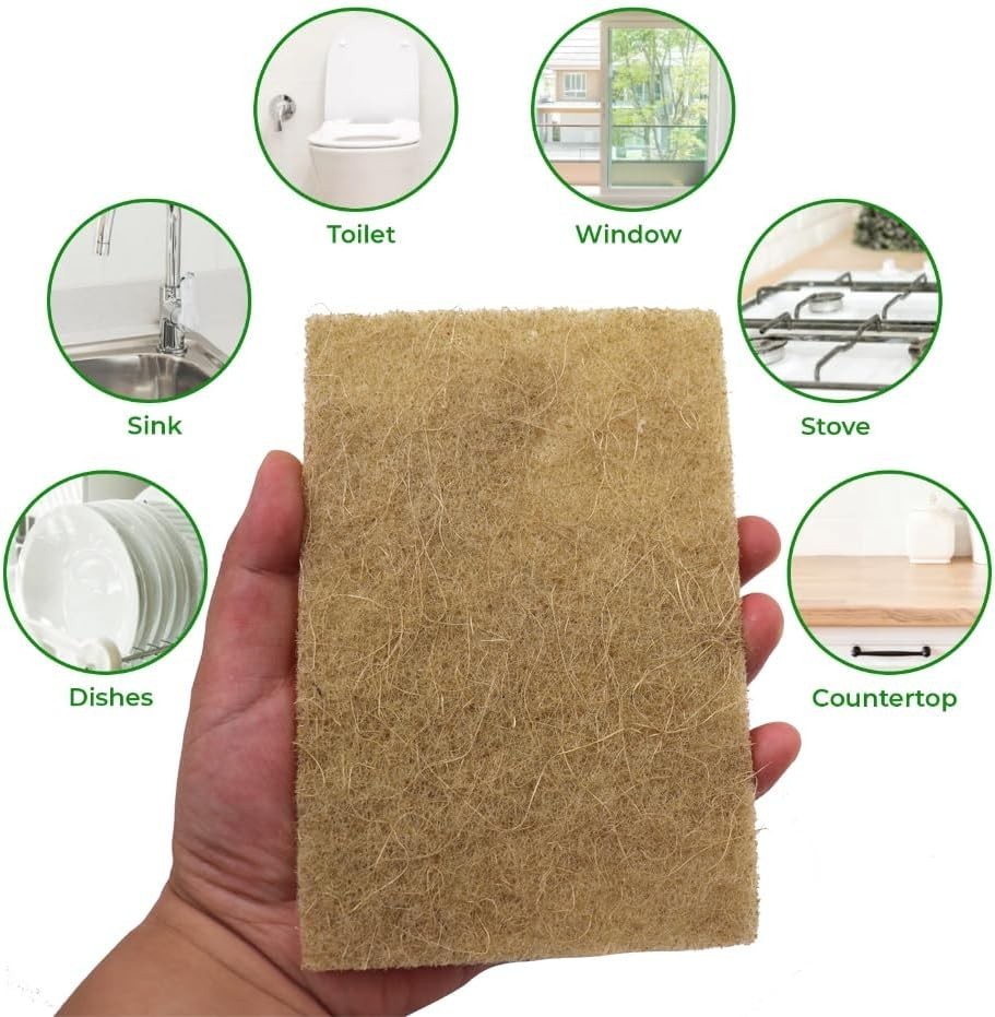 Natural Scouring Pads 10 Pack- Dish Scrubber Non-Scratch Sisal Cleaning Scrub