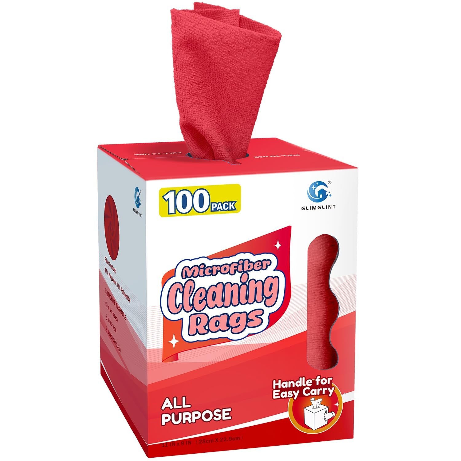 100 Pack Red Microfiber Cleaning Cloths – Lint-Free, Ultra Absorbent Rags for Ho