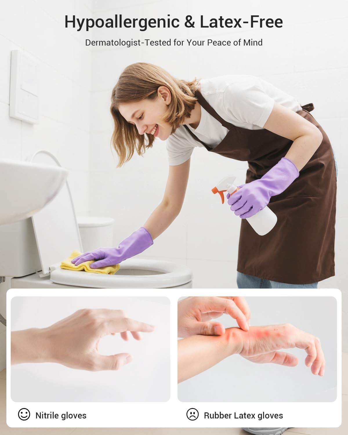 Nitrile Rubber Cleaning Dishwashing Gloves, S/M/L (4 Pair)
