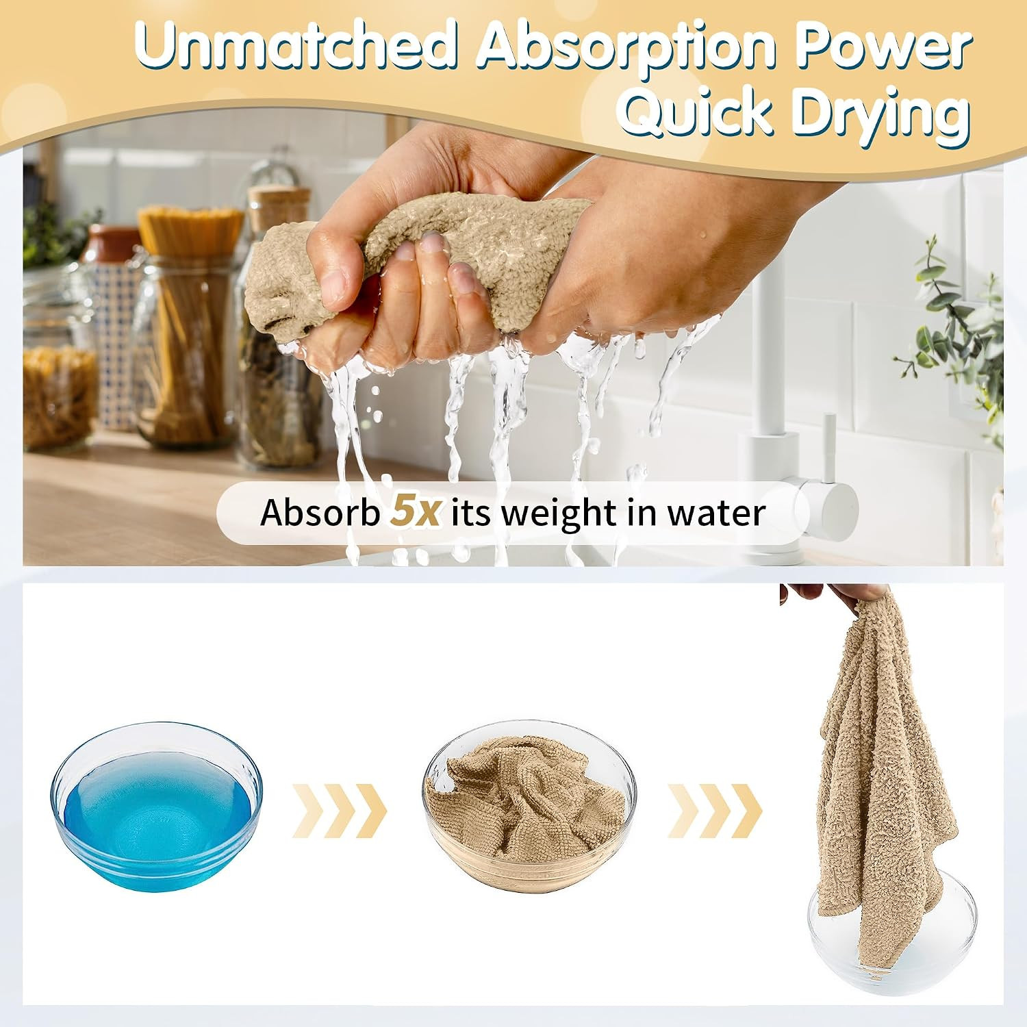 Beige Microfiber Cleaning Cloth -Pack of 8, Highly Absorbent Cleaning Rags, 16″X