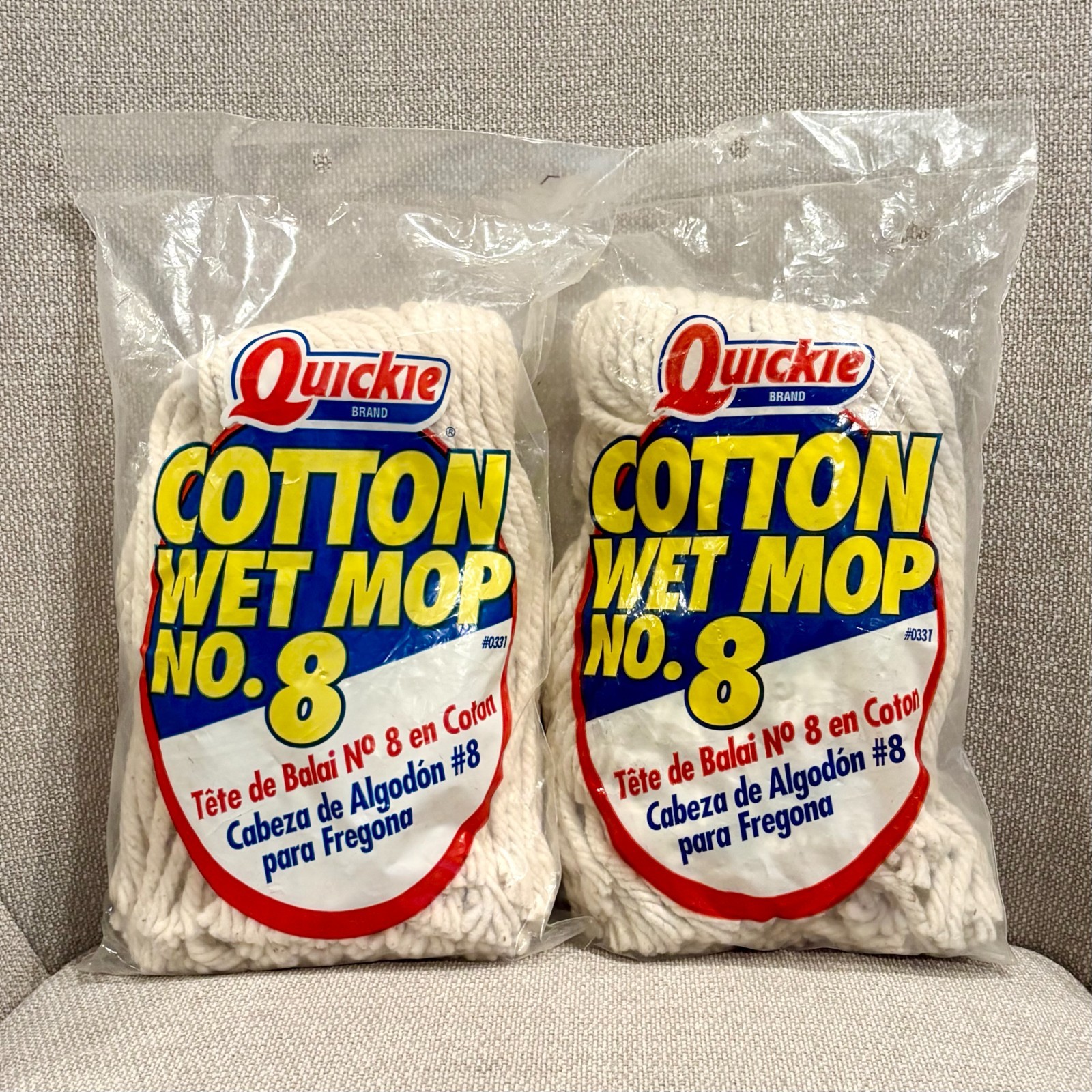 Set of 2 Quickie Brand Cotton Wet Mop No. 8 Refills 0331 New in Package