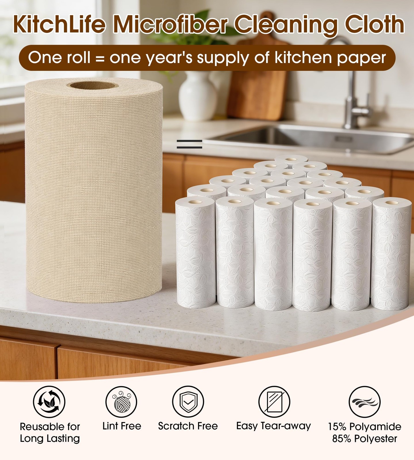 Microfiber Cleaning Cloth Roll, 100 Pack – Tear-Away Microfiber Paper Towels,…