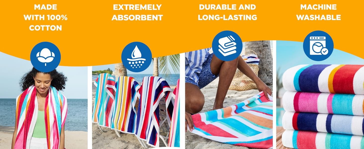 Ben Kaufman Joey Velour Colored Classic Multi-Color Stripe Beach & Pool Towel –