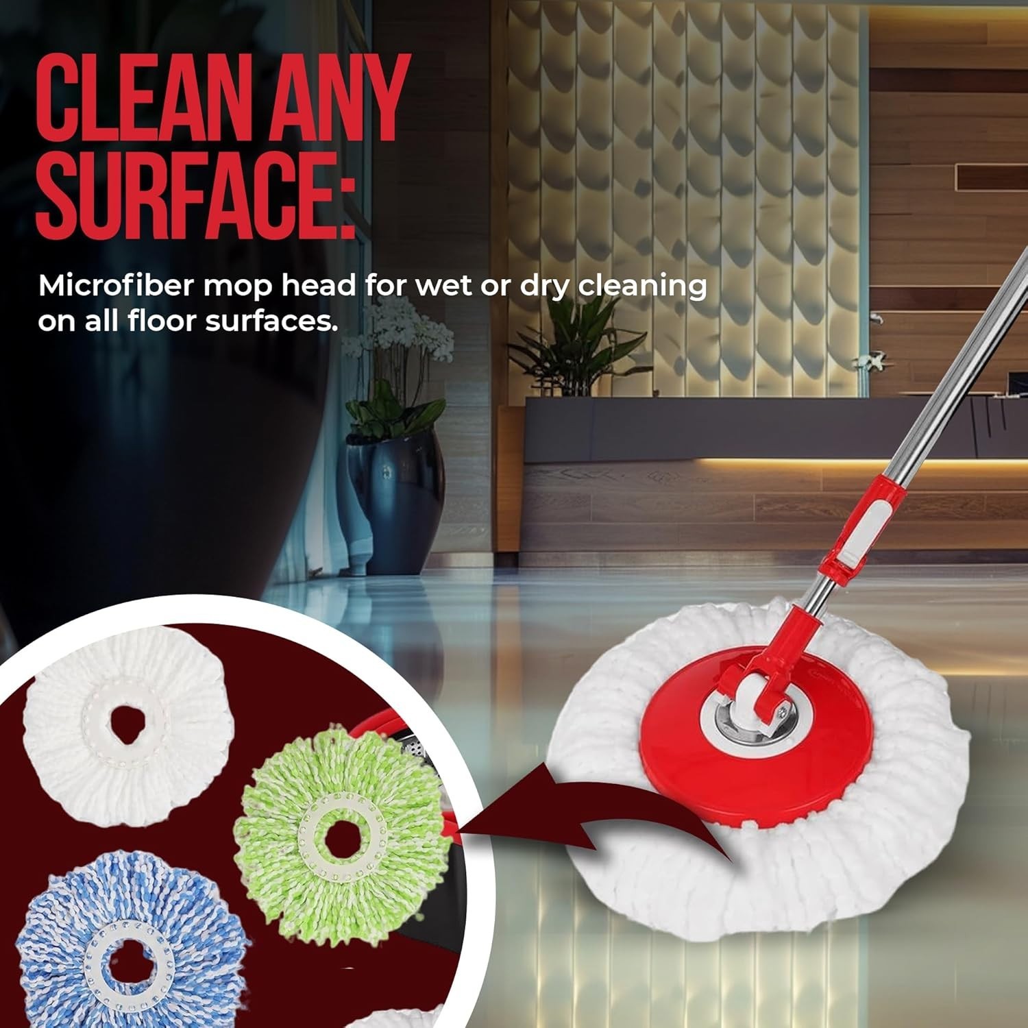 Microfiber Floor Cleaning 360° Mop Bucket Set with Wringer Stainless Steel Handl