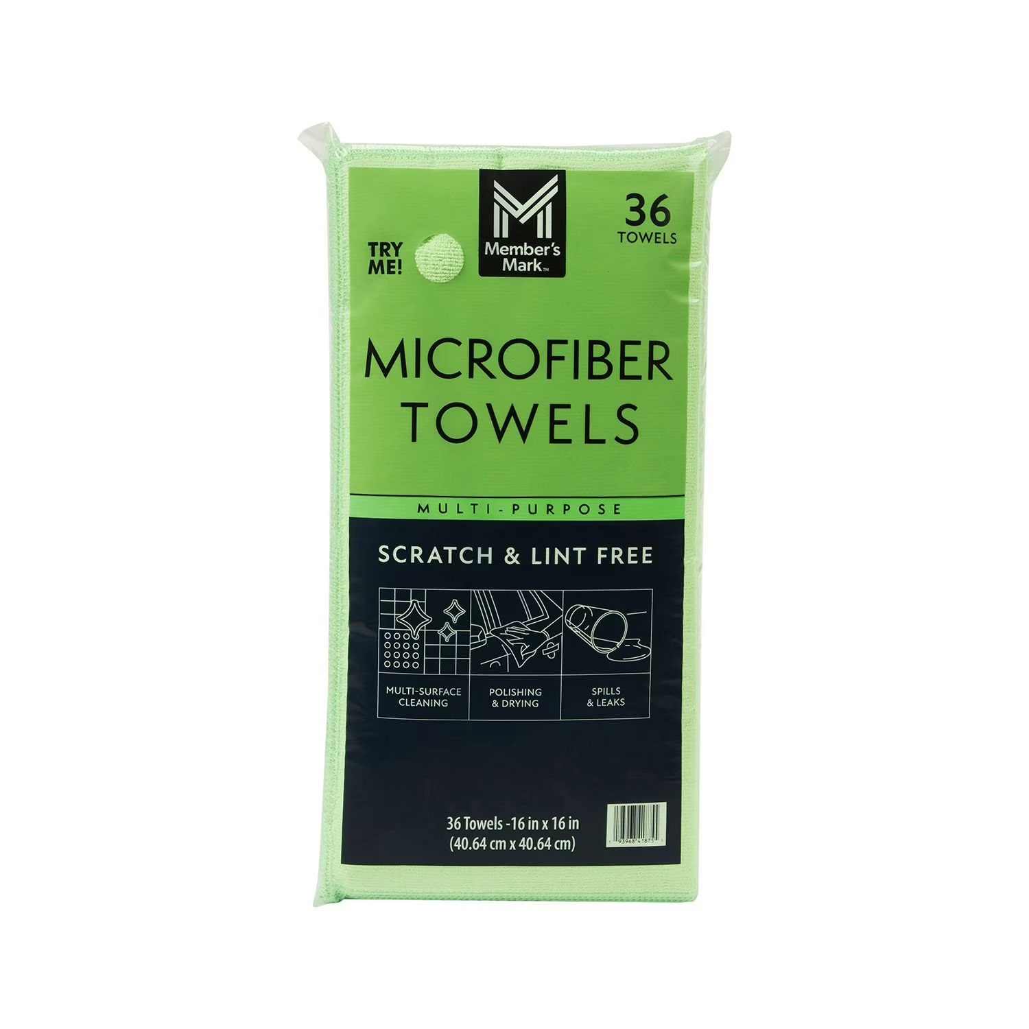 Member’s Mark Microfiber Towels, Green, 16″ x 16″, 36 Count Cleaning Cloths