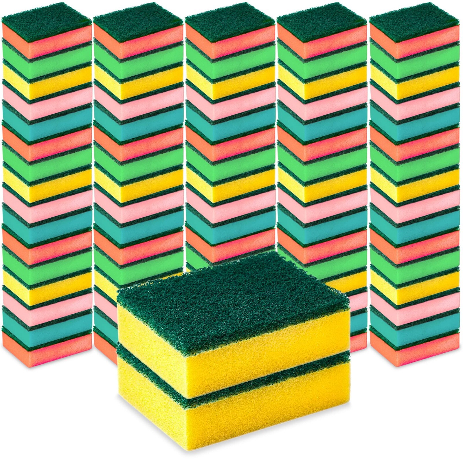 DecorRack 80 Cleaning Scrub Sponges for Kitchen, Heavy Duty, Assorted Colors