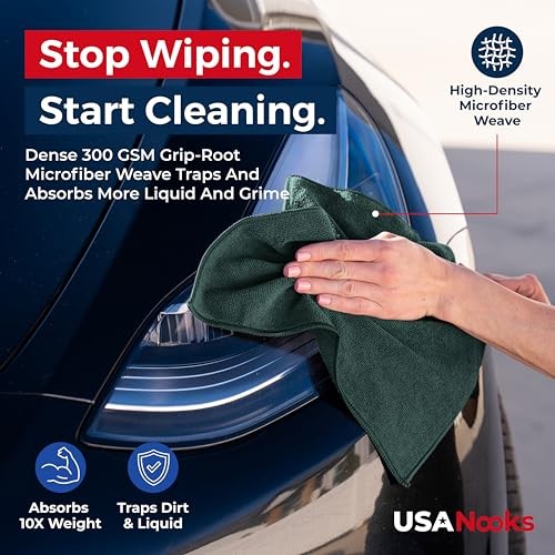 Premium 300GSM Microfiber Cleaning Cloth – 12.5″x12.5″ High 12 pack Dark Green