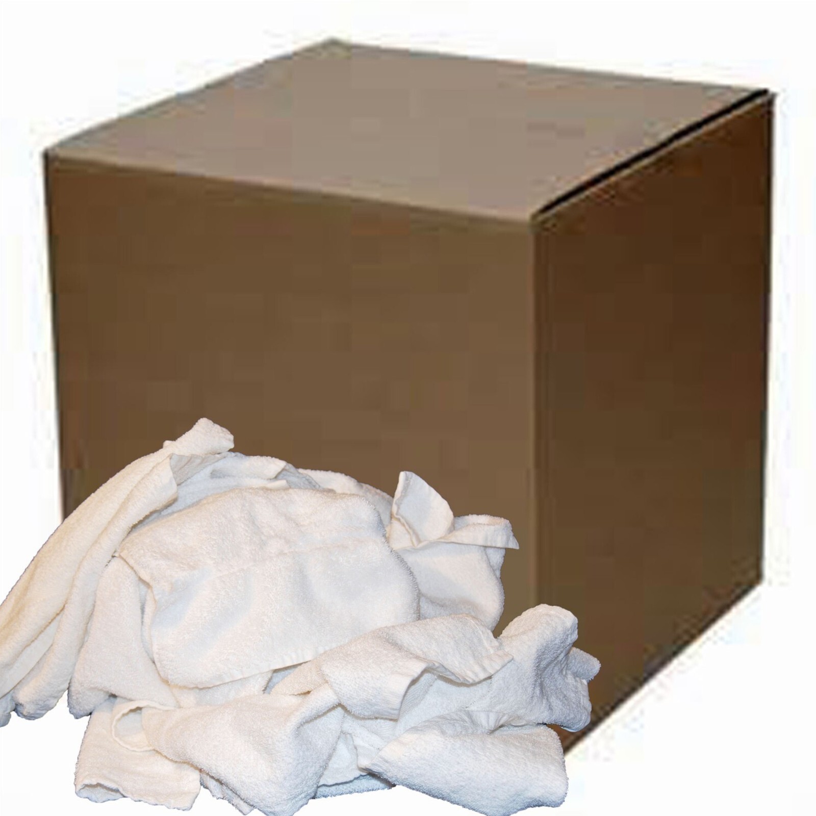 BOX OF WHITE TERRY CLOTH CLEANING RAGS / 100% COTTON / ABSORBENT BAR TOWELS