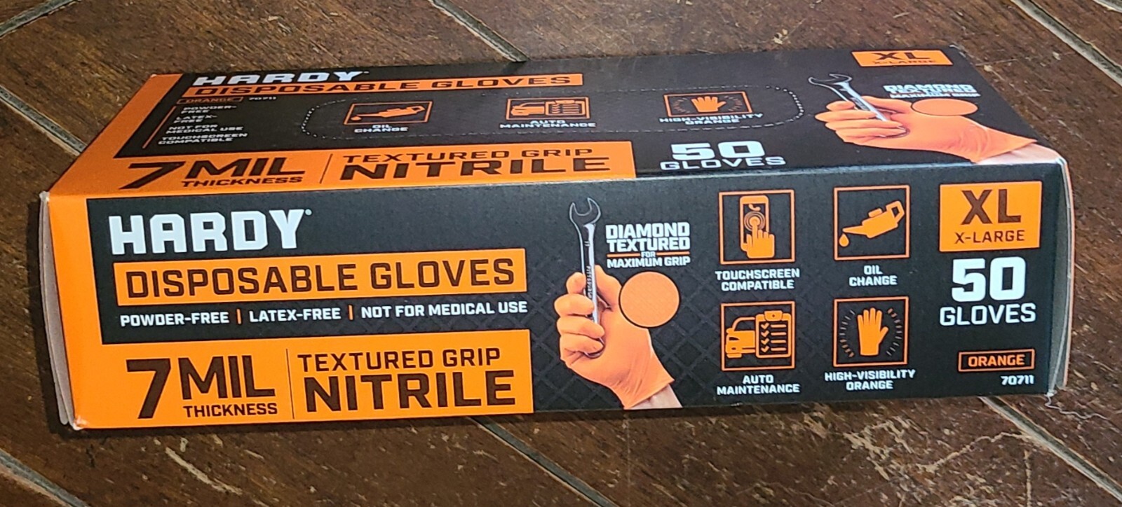 Hardy 50 Piece ORANGE Textured Grip Nitrile XL Disposable Gloves #70711