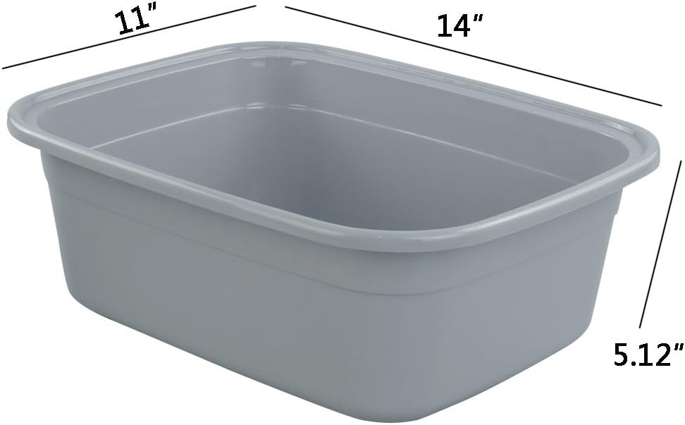Plastic Dish Tubs Grey Wash Basin 12 QT/4 Packs 14″L x 11″W x 5.12″H
