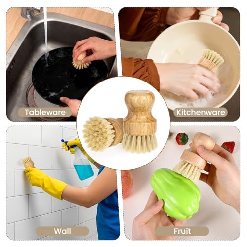 Bamboo Dish Scrub Brush – Wooden Scrubbers – Sisal Yellow – 12 Packs