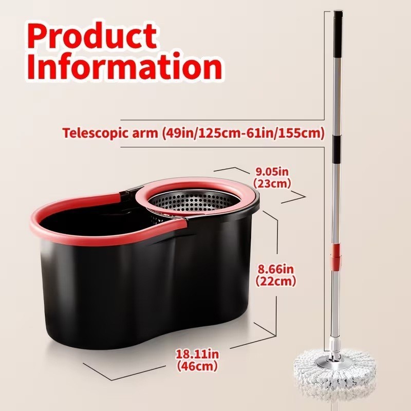360° Spin Mop and Bucket with Wringer Set Spinning Mop System 3 Mop Refill