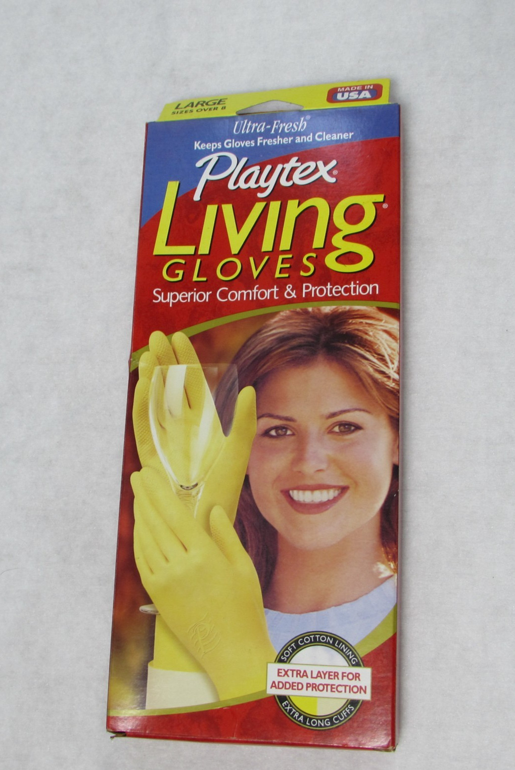 Vintage Playtex Living Gloves Yellow Size Large Long Cuff Cotton Lined USA NOS