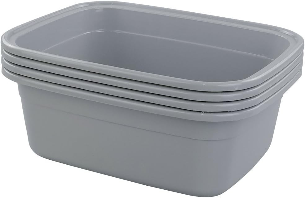 Plastic Dish Tubs Grey Wash Basin 12 QT/4 Packs 14″L x 11″W x 5.12″H