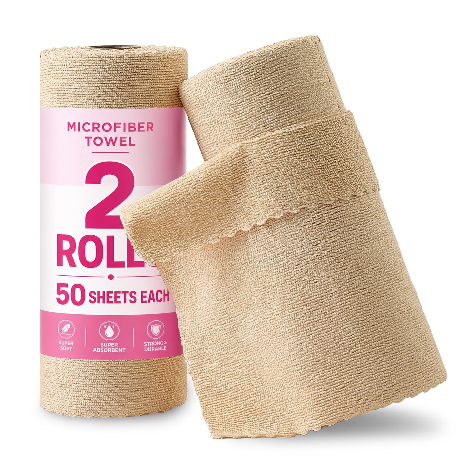 2 Roll Reusable Paper Towels,100 Sheets Tear Away Microfiber Cleaning Cloth, …