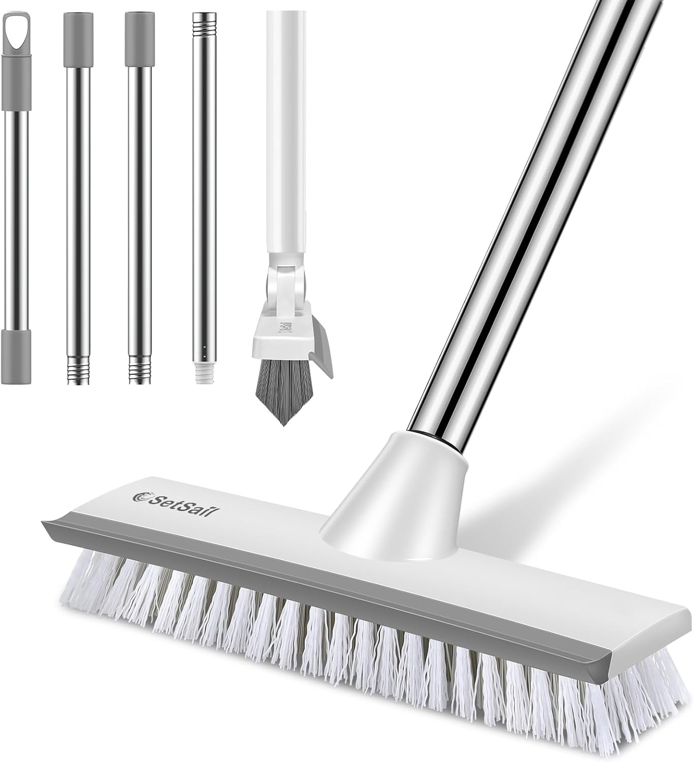 Floor Scrub Brush with 51-Inch Long Adjustable Handle 2 in 1 Scrape Brush Stiff