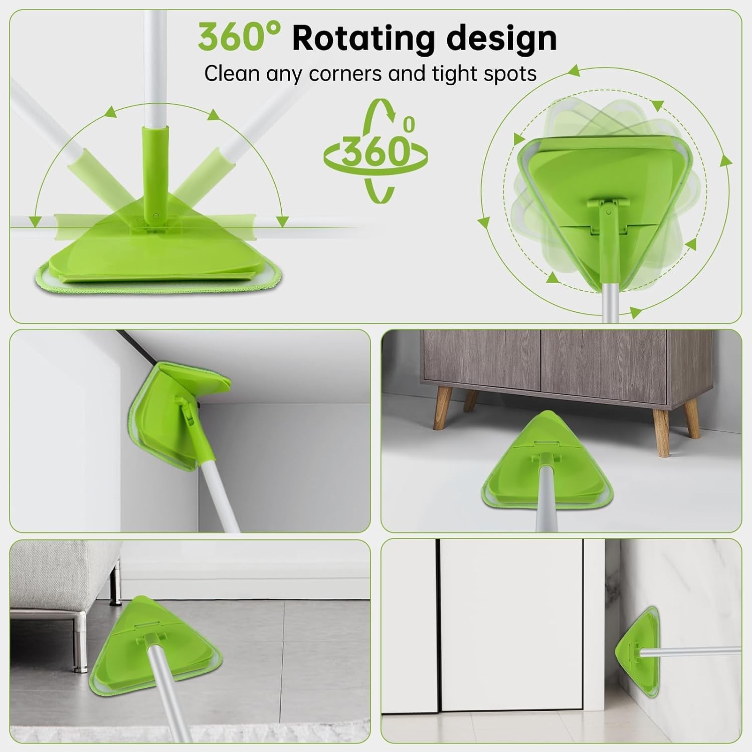 Wall & Baseboard Cleaner Mop Tool with 82” Long Handle, 360 Degree Rotating …