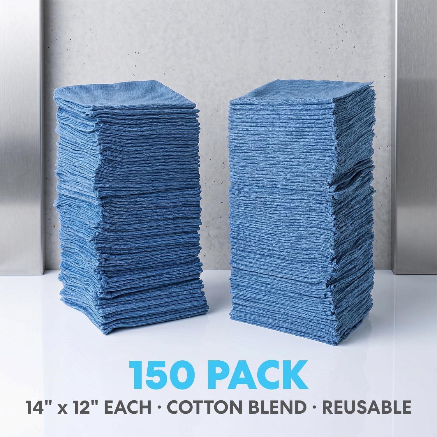 Cotton Shop Towels 14″x12″ 90/150Pack – Reusable Cleaning Shop Rags for Automobi