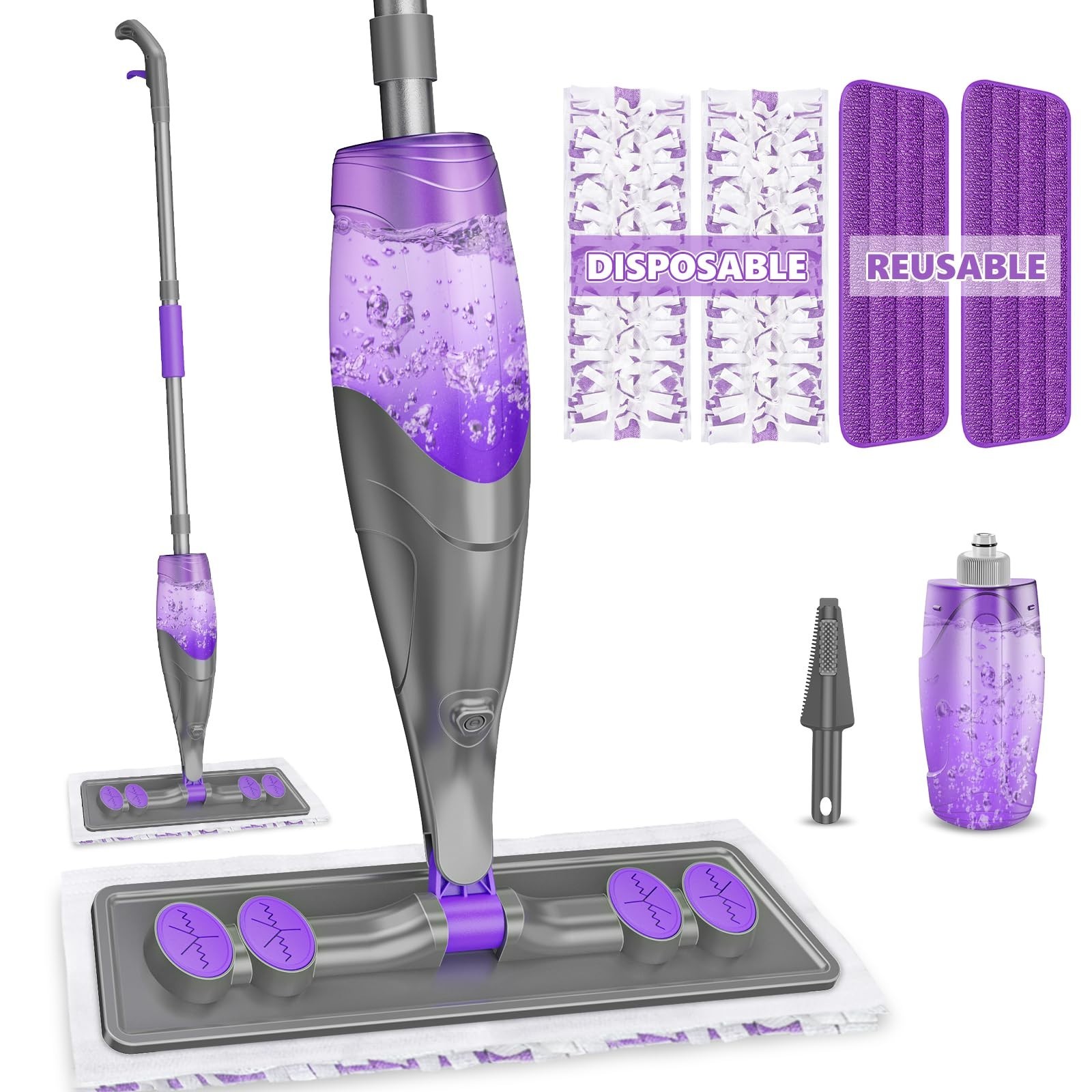 Spray Mop for Floor Cleaning – Wet Dry Mop with 4 Pads, 500ml Bottle, Pet Hair &