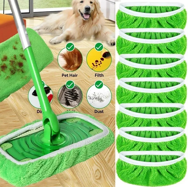 6pcs Reusable Microfiber Mop Pads – Wet & Dry Sweeper Cleaning Cloths for Floor