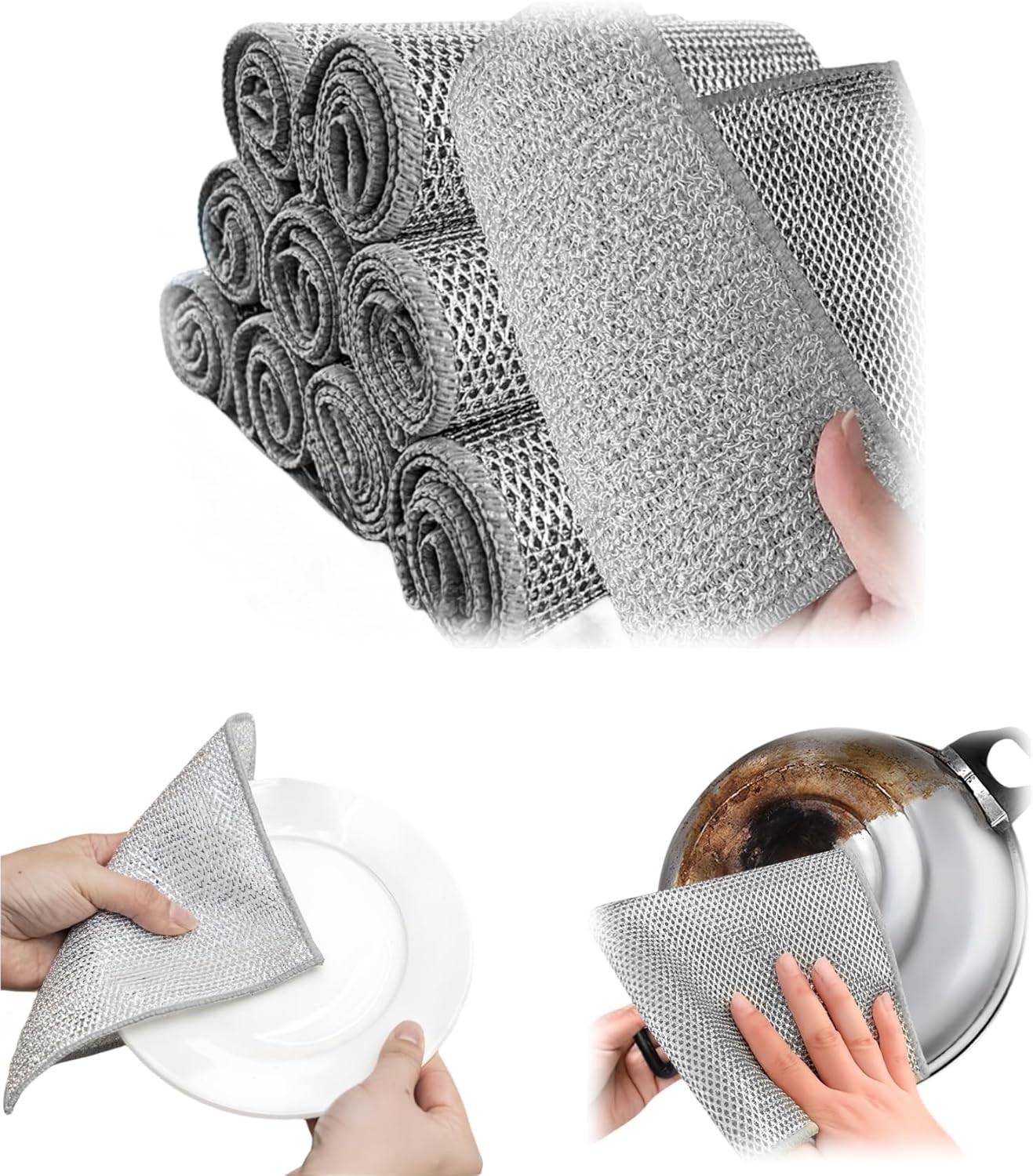 6 pcs Reusable Non-Scratch Steel Wool Dishcloths Multipurpose Kitchen Scrub Pads