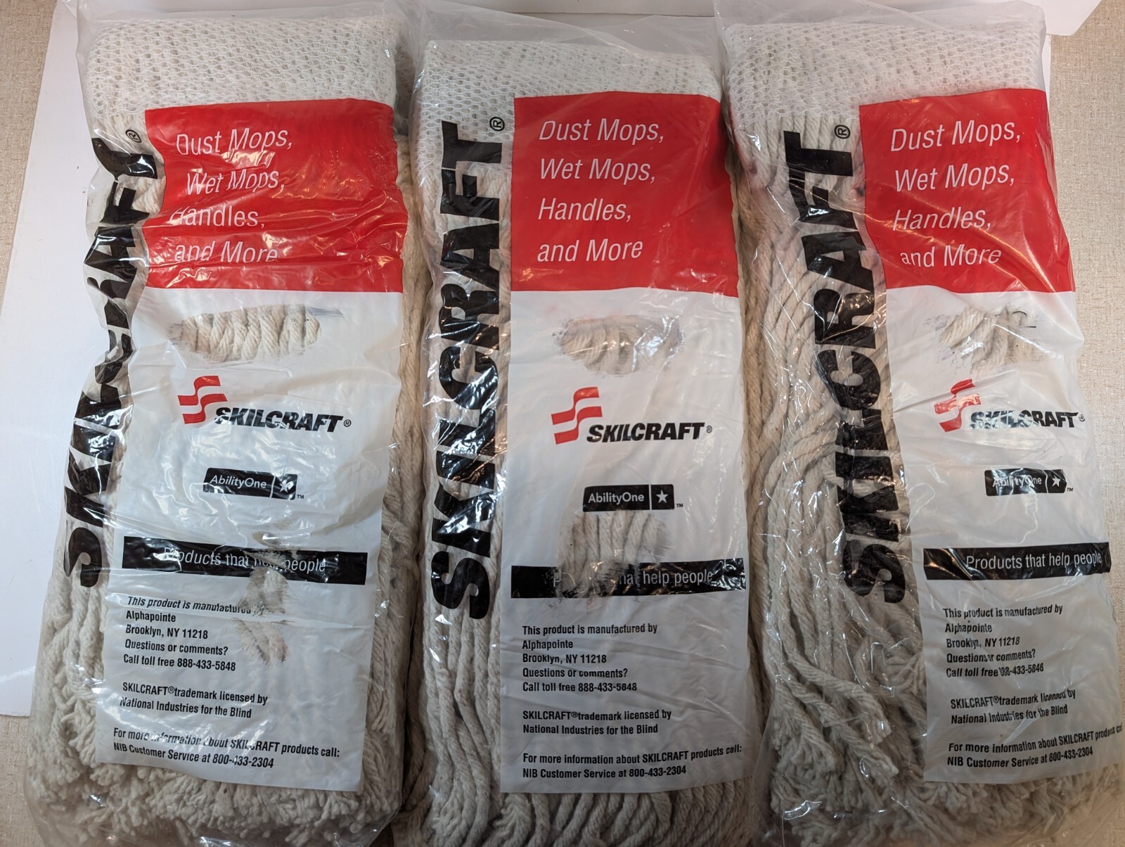 Luxor 32 oz Cotton blend Wet Mop 8 PLy Cut End, Lot Of 3