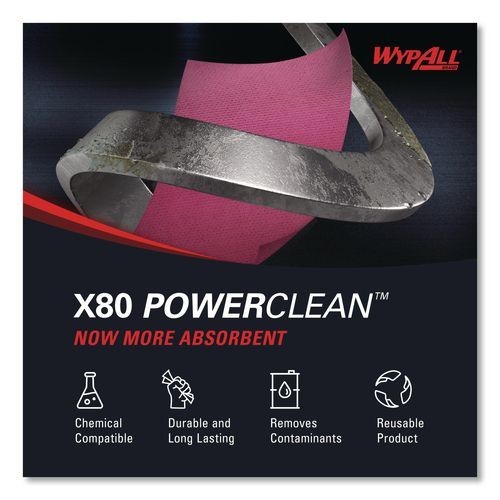WypAll X80 Heavy Duty Cloths, Jumbo, Perforated,12.4×12.2, Red, 455 Wipers/Roll