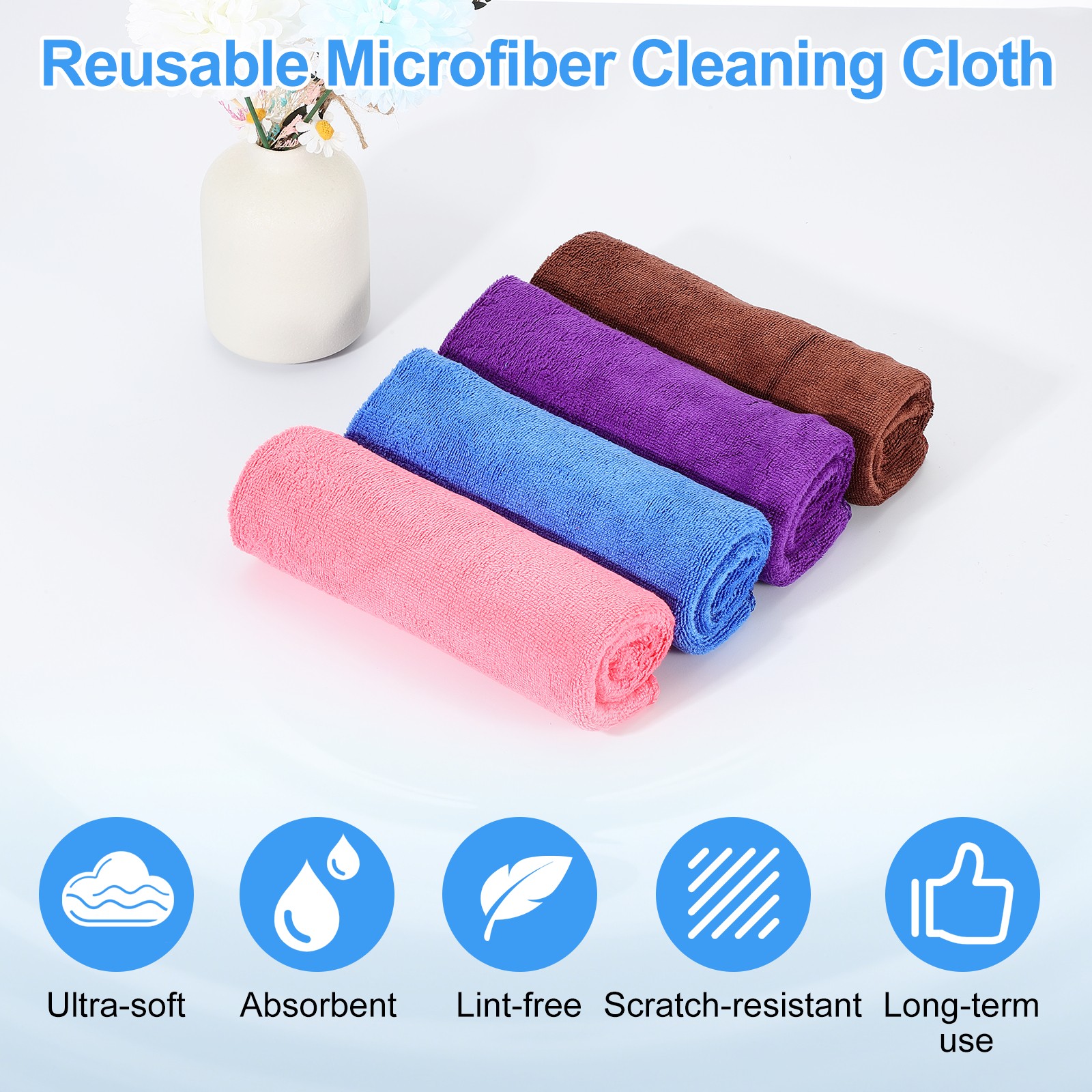 4pcs 12″ x 12″ Microfiber Cleaning Cloth Absorbent with Hook Brown