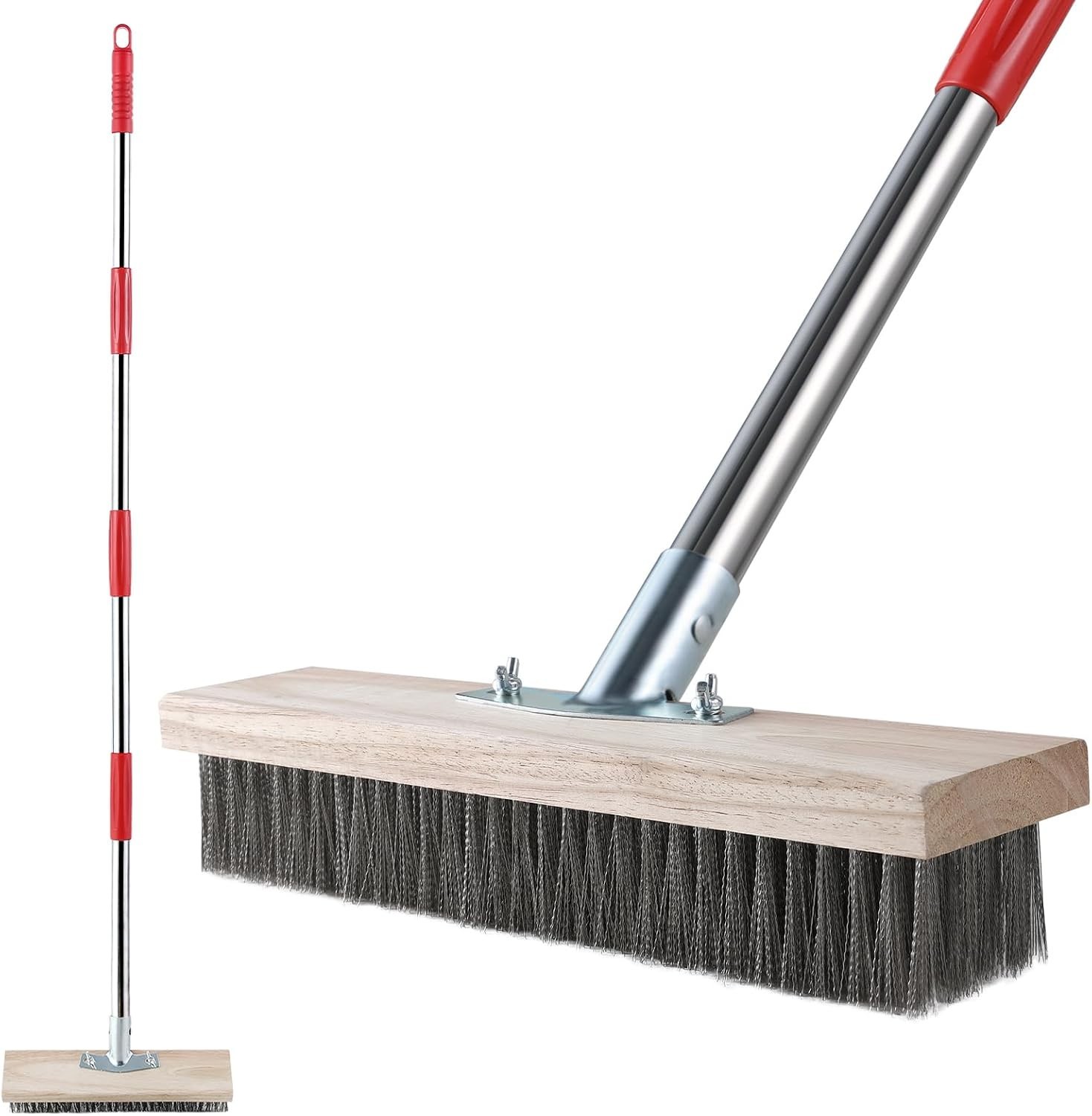 Heavy Duty Wire Broom with Telescopic Handle57IN, Stiff Metal Bristle Brush f…