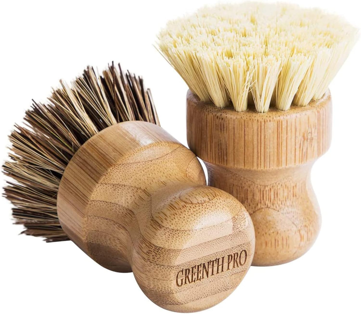 Palm Pot Brush- Bamboo round 3 Packs Mini Dish Brush Natural Scrub Brush Durable