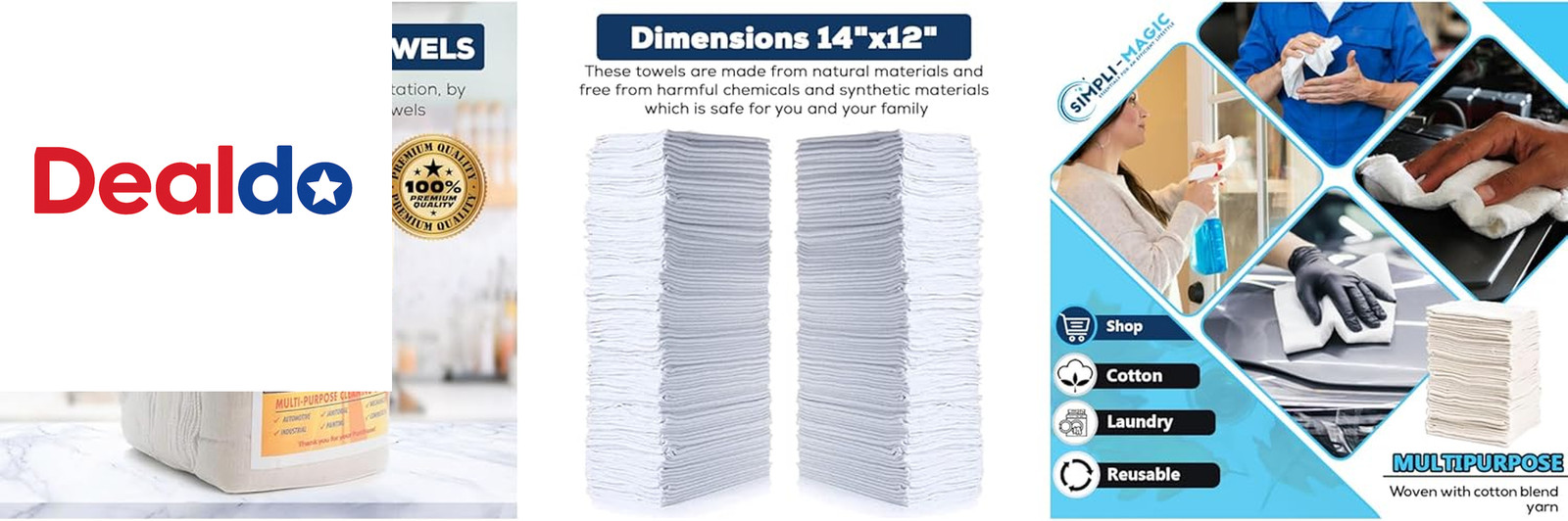 Cotton Shop Towels 14″X12″ (145 Pack) – Reusable Cleaning Shop Rags for Automobi