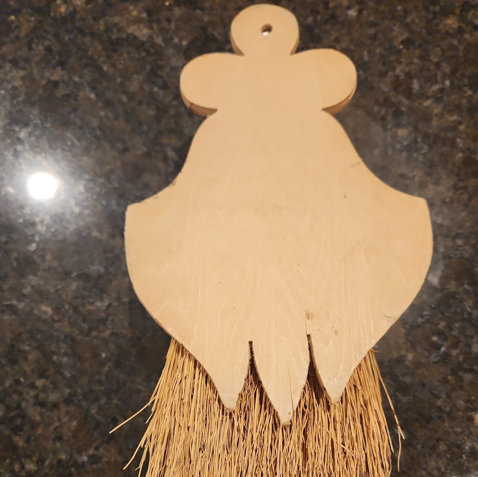 Vintage Straw Whisk Broom with Metal Handle and Wood Hanger, 10” Tall