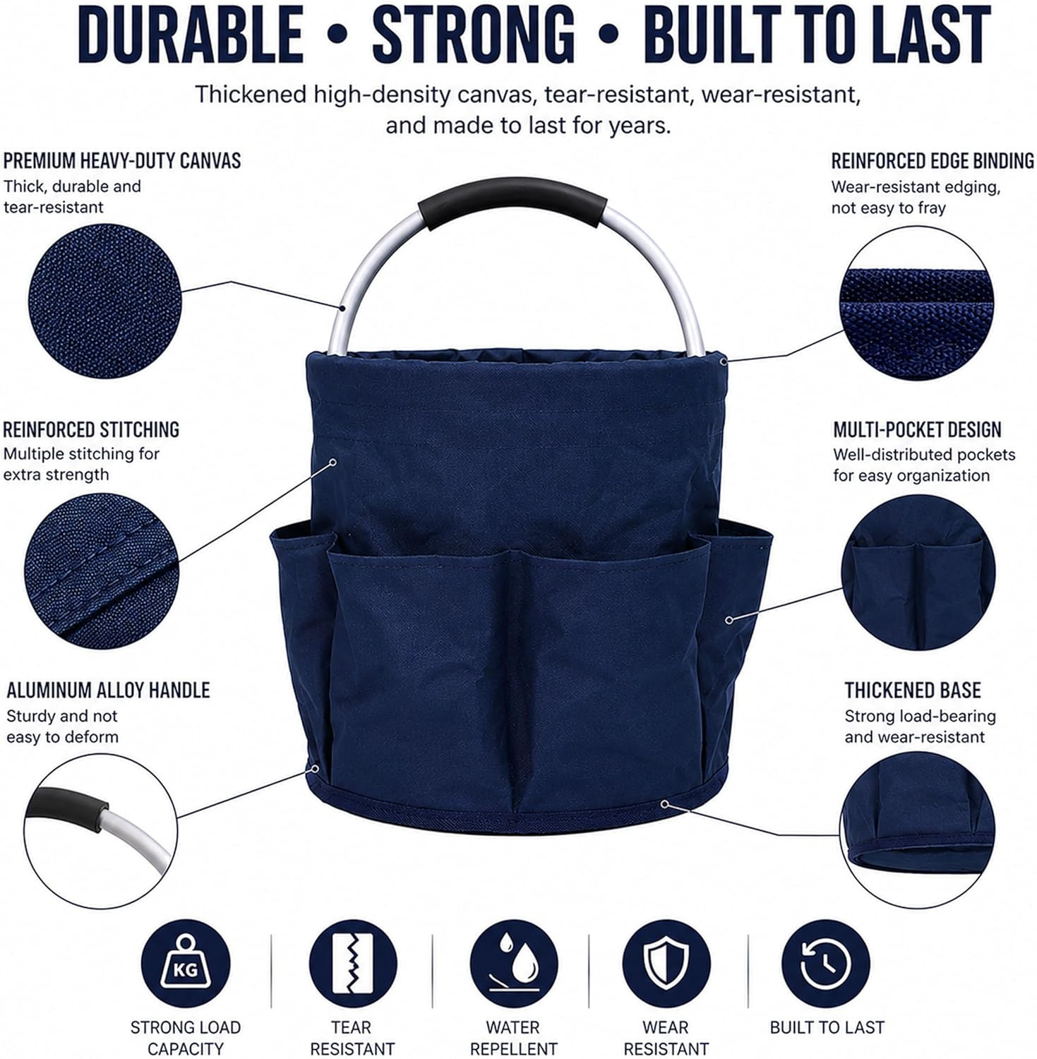 Cleaning Caddy with Handle, Foldable 17L Cleaning Supplies Basket with 6 Pockets