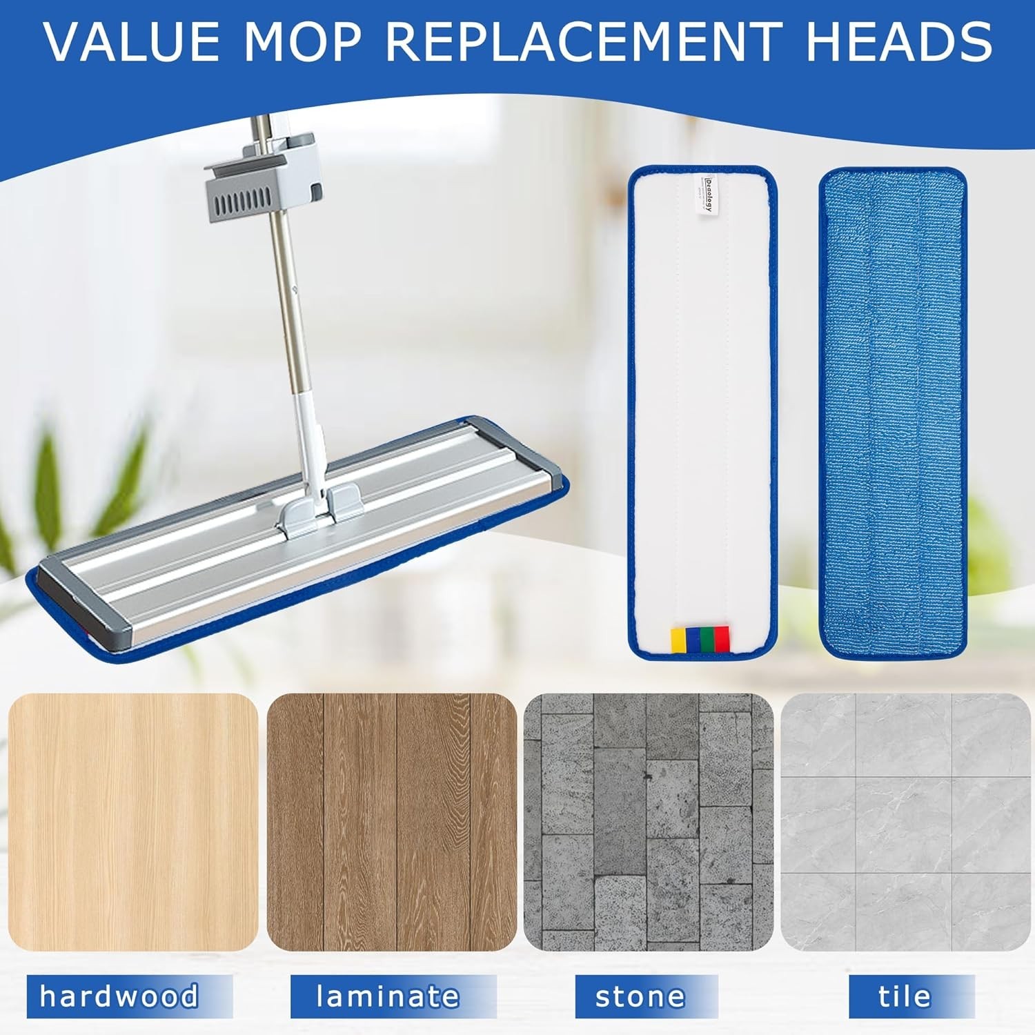 12 Pack Heavy Duty Microfiber Mop Pads for 17-18 Inch Mops – Reusable & Durable