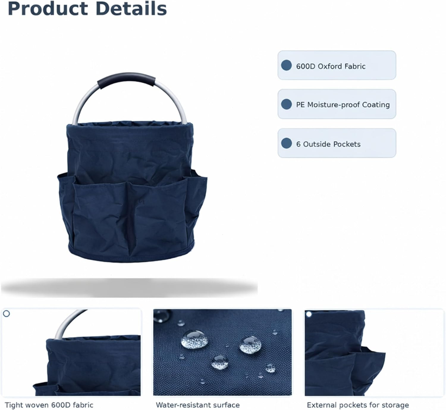 Cleaning Caddy with Handle, Foldable 17L Cleaning Supplies Basket with 6 Pockets