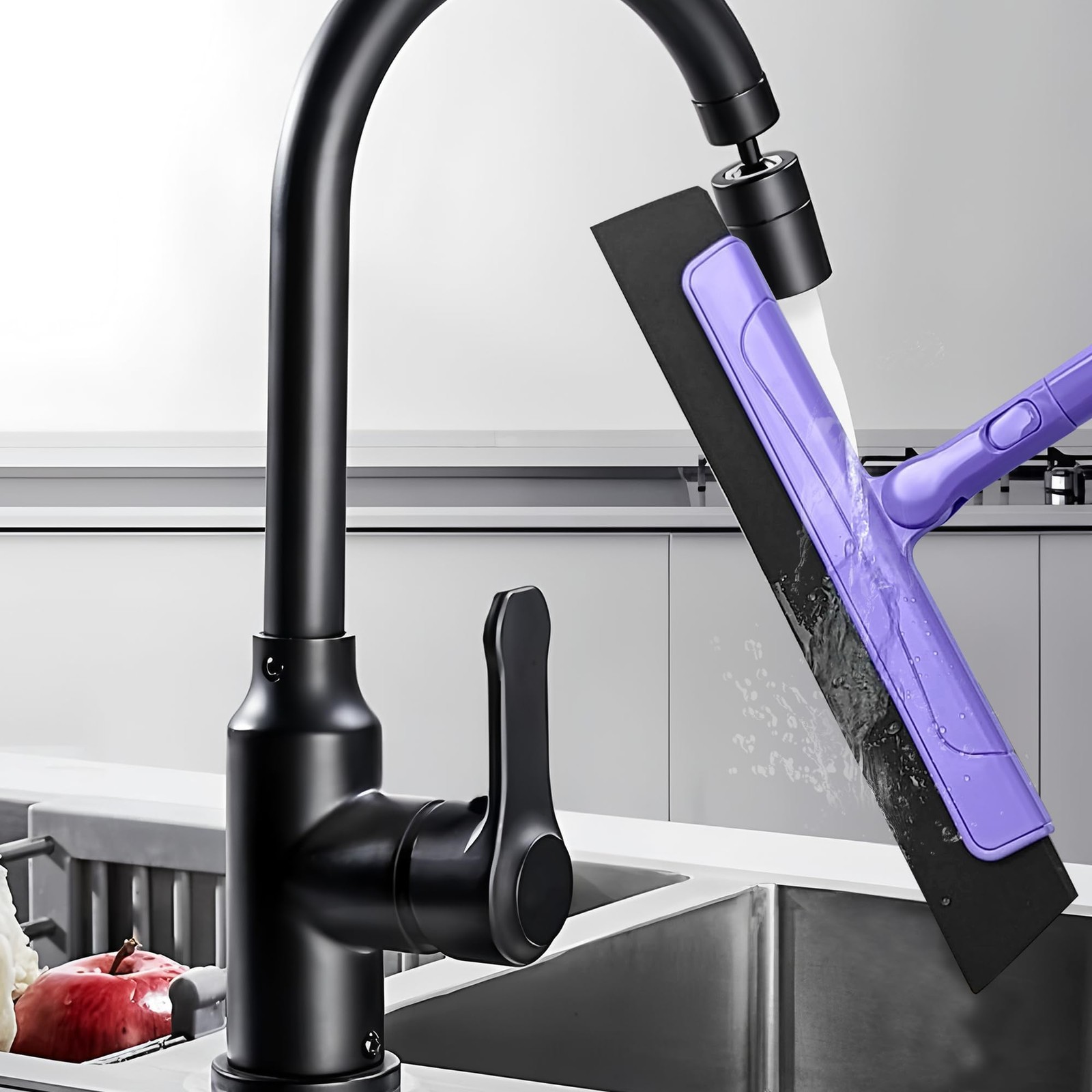 TRENNCHI Floor Squeegee with 180° Rotating Head, EVA Foam Blade Purple