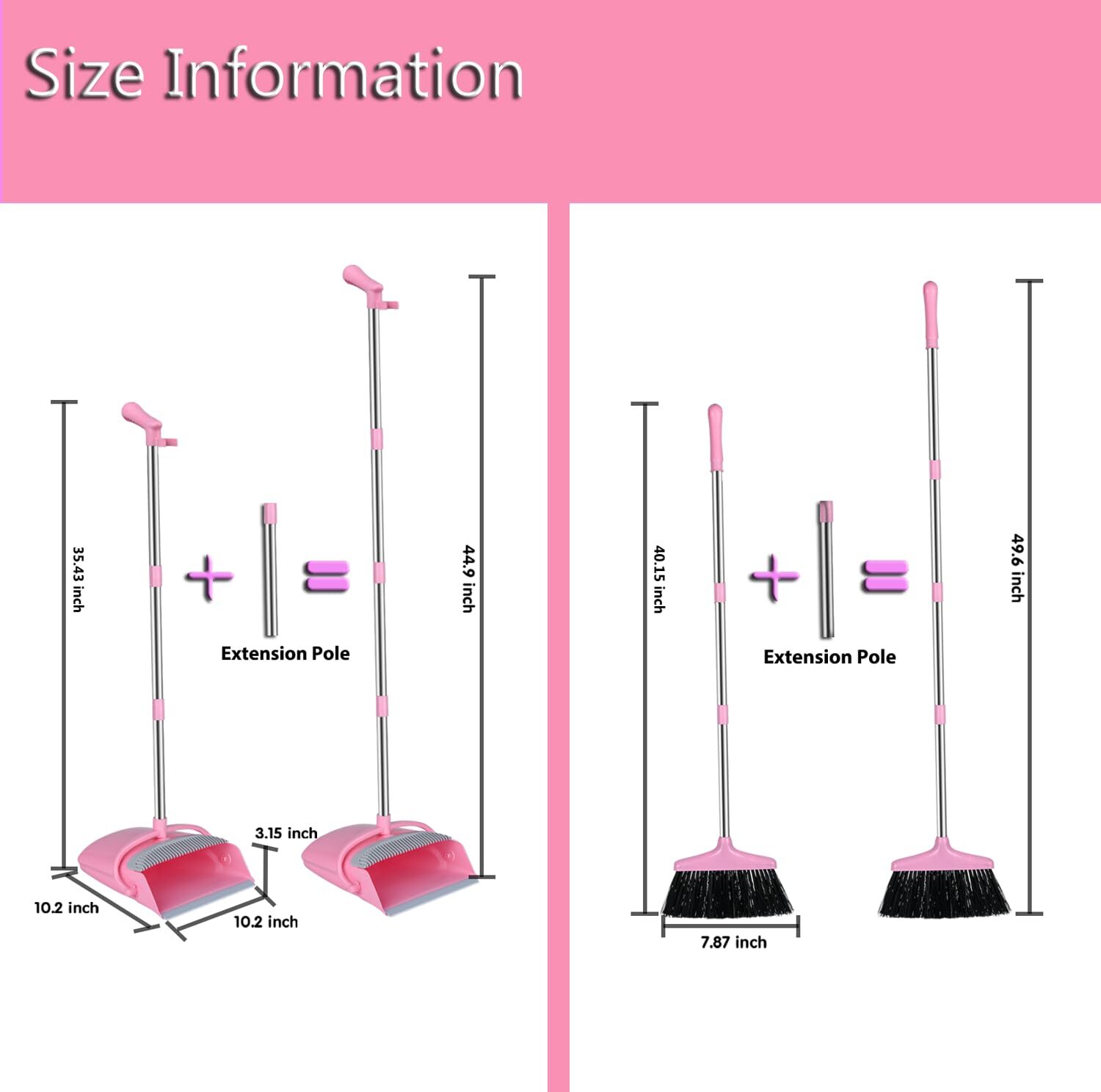 Pink Broom And Dustpan Set Broom With Dustpan Combo Set For Home Office Kitchen
