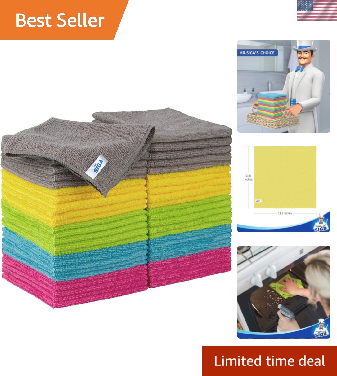 Microfiber Cleaning Cloths Pack of 50 All-Purpose Absorbent Multi-Color Towels