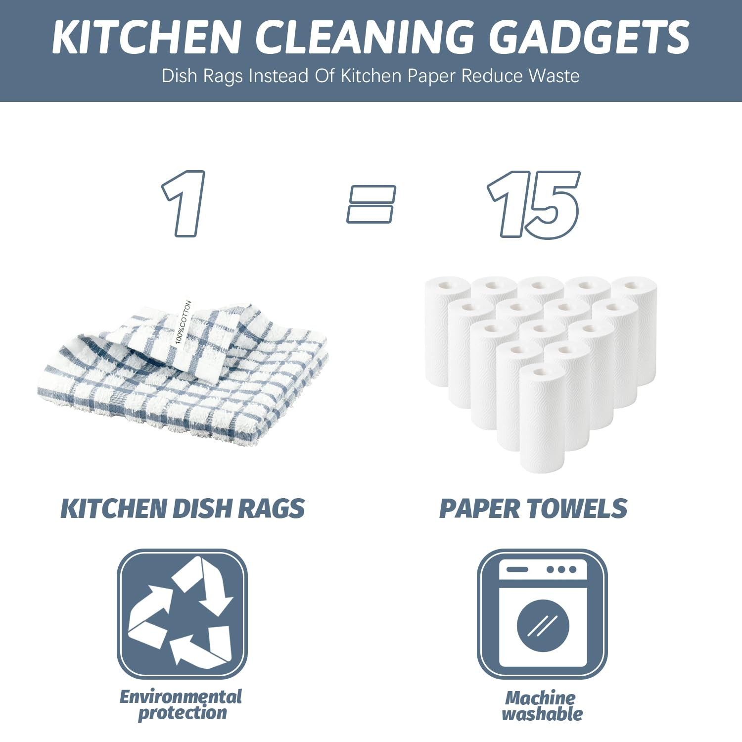 Nialnant 8 Pack Kitchen Towels and 12 x 12 in – 8PCS, Little Blue Plaid
