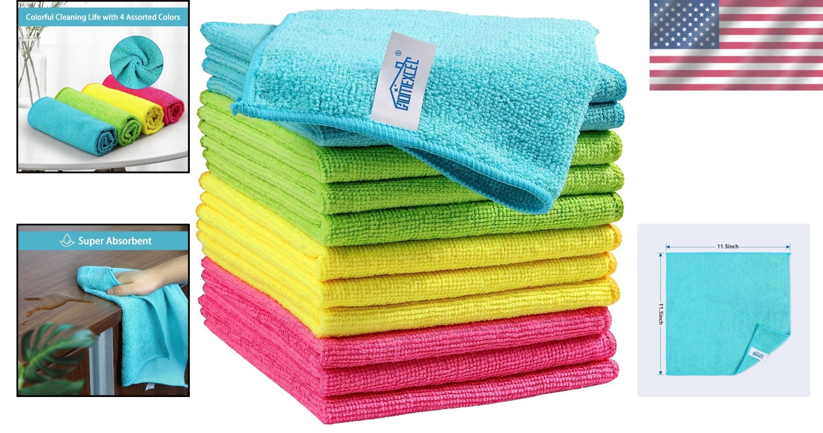 Multicolor Microfiber Cleaning Cloths – 12 Pack, 210GSM, Perfect for Home & Auto