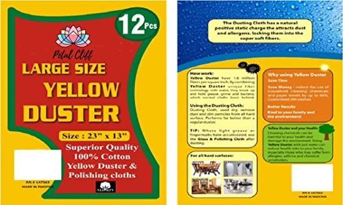 Set of 12, 100% Cotton Large Yellow Dusting Cloths, Captures 2X The Dust of a Re