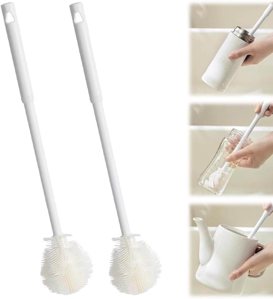 2 Pcs Soft Bristle Silicone Cup Brush, Long Handle Water Bottle Brush Cleaner