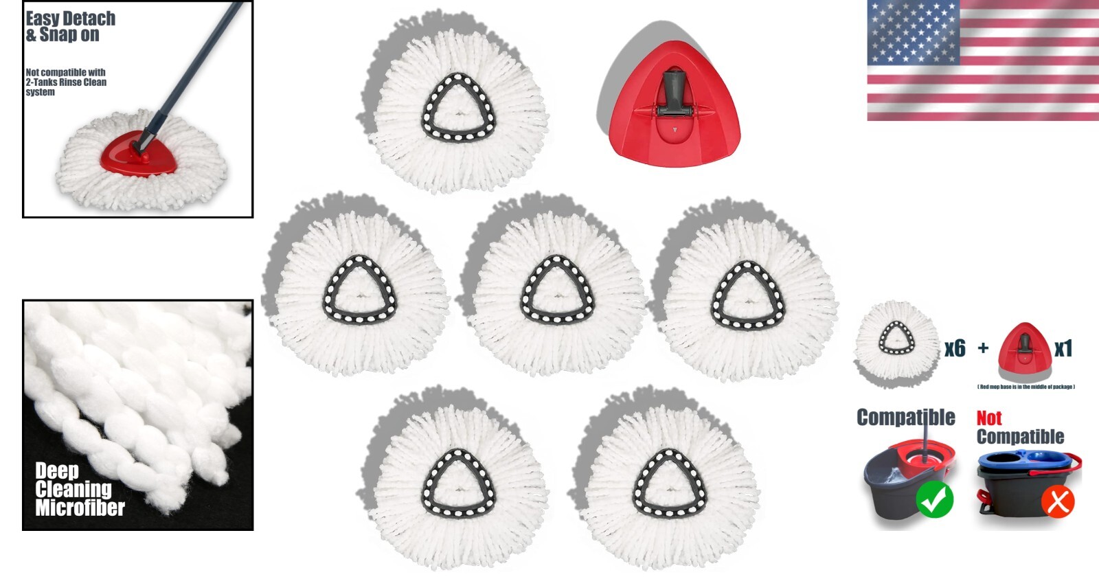 Versatile 6-Pack Mop Head Refills for O-Cedar EasyWring – Lightweight & Reusable