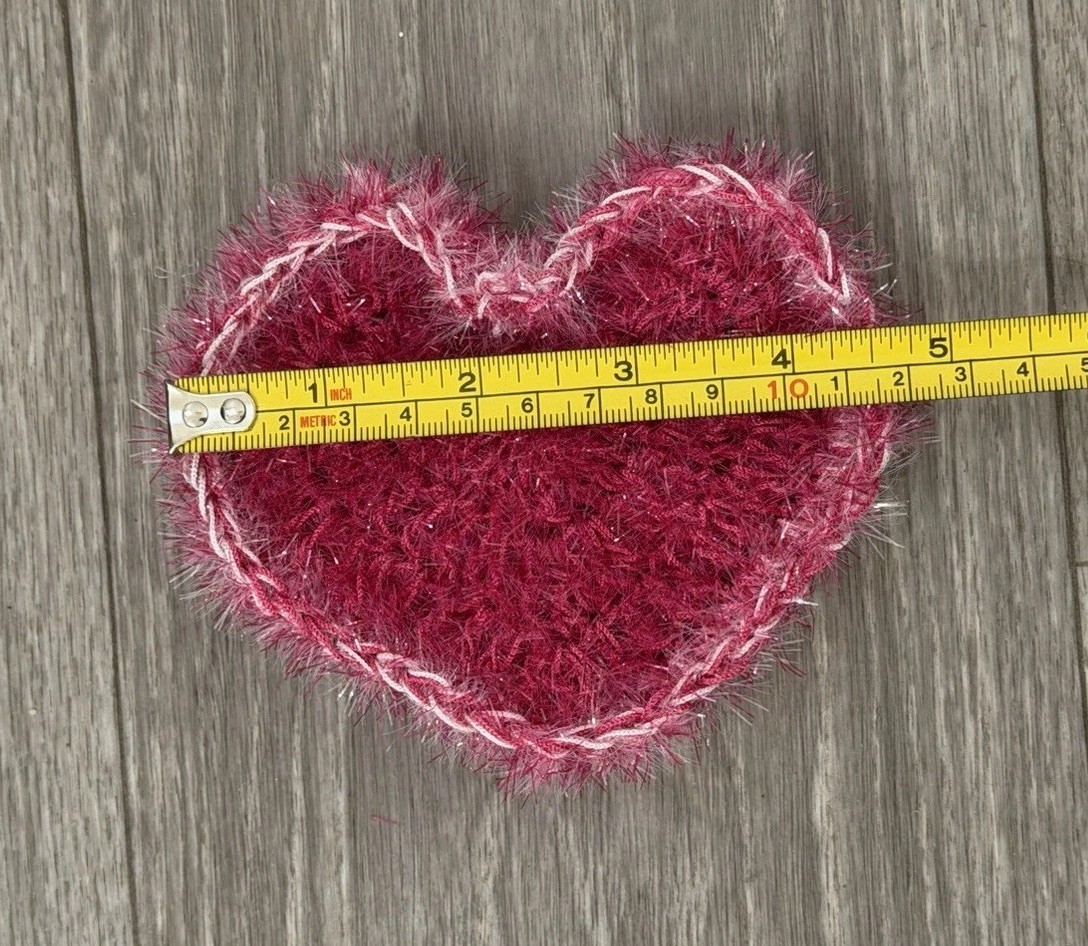 Handmade Dish Scrubber Silver Sparkle Heart Shape Non-Scratch Scrubby 3.75”