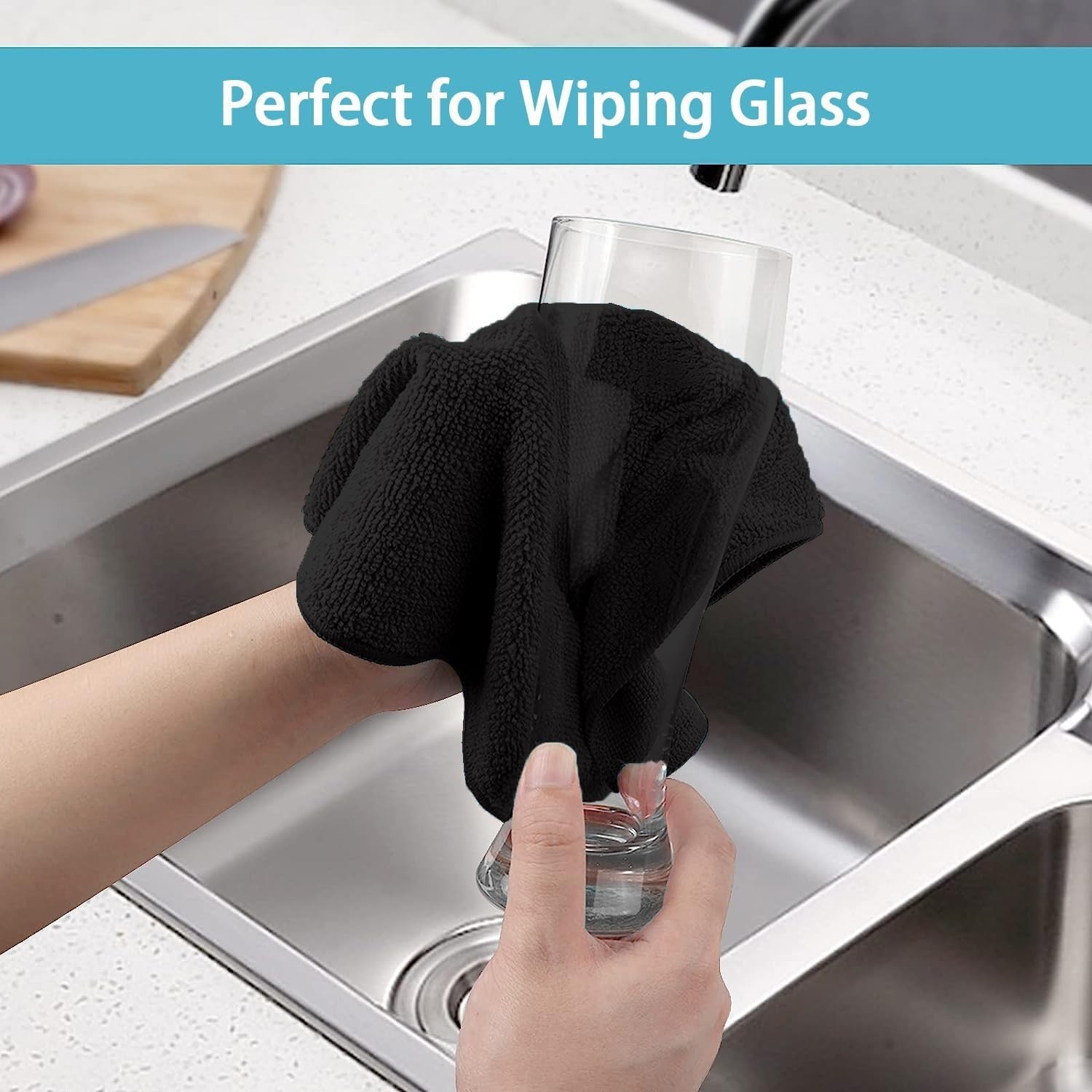 Black Microfiber Cleaning Cloth, 50 Pack Cleaning Towels for Kitchen, Lint Fr…