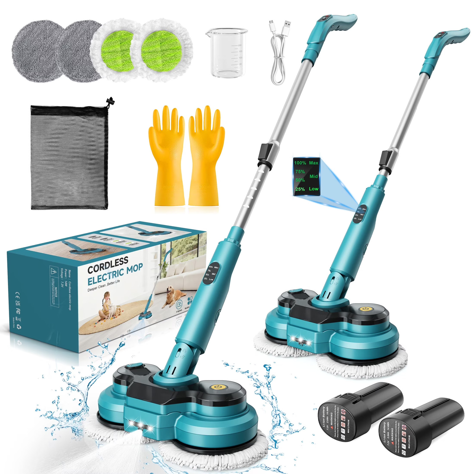 Amiluo Cordless Electric Mop, Dual-Motor Power Spin Mop for Floor Cleaning with