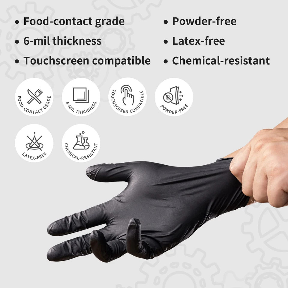Nitrile Gloves Black Cleaning Household Kitchen Bathroom Dishwashing 100PCS