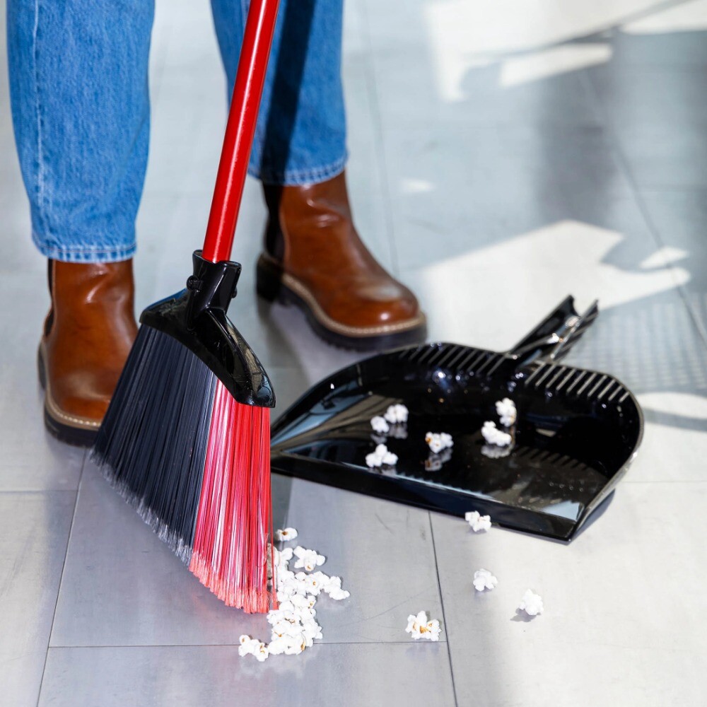 High Power 13.75 in. Steel Handel Broom with Dustpan