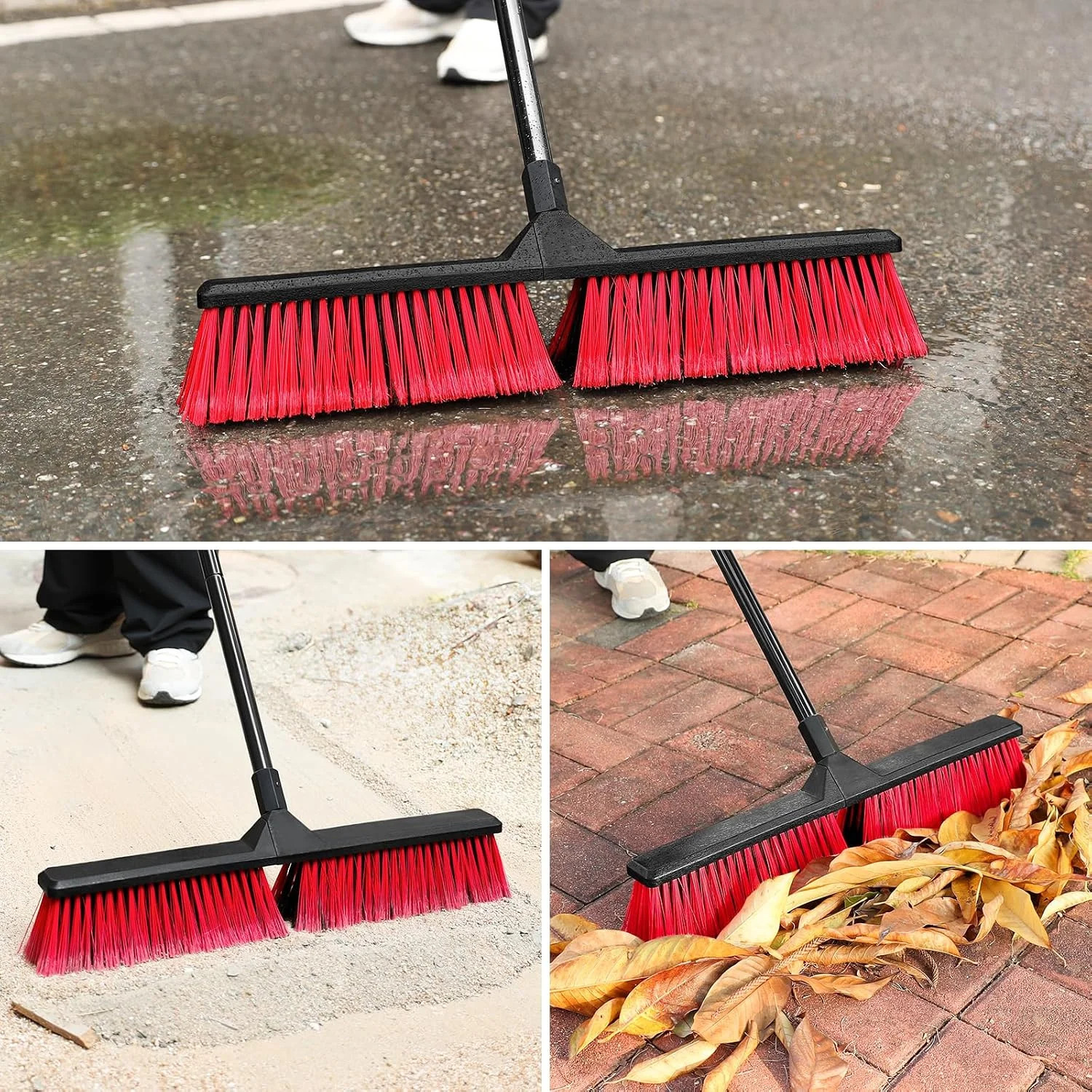 24″ Push Broom with 63″ Long Handle, Heavy Duty Broom for Floor Sweeping, Stiff